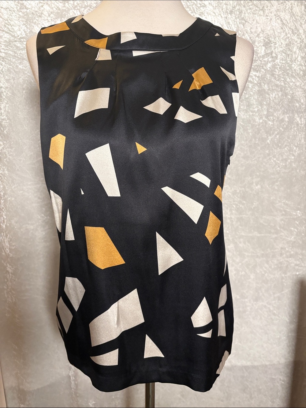 Premise Silk Sleeveless Black Geometric Print Shell Top - Yellow & Cream Size M